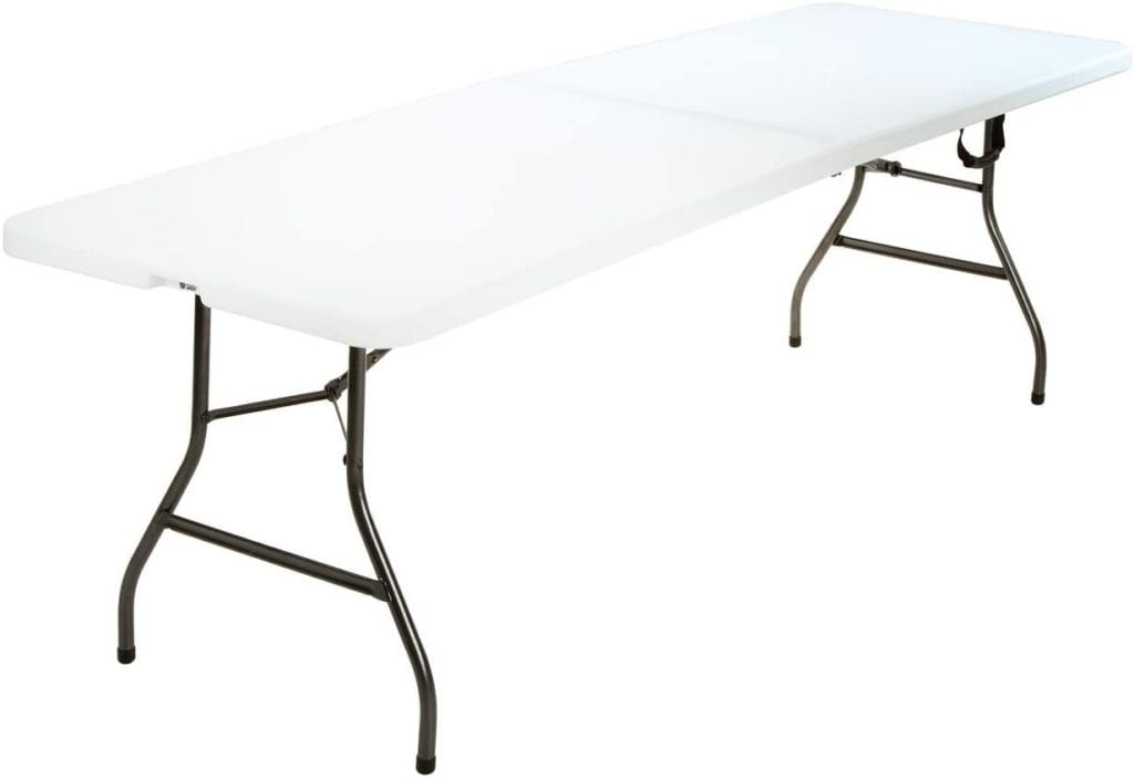 COSCO Deluxe 8 foot x 30 inch Fold-in-Half Blow Molded Folding Table, White